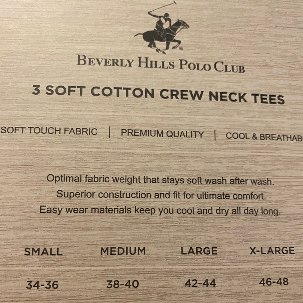 💜Beverly Hills Polo Club Men’s 3Pk Crew Neck Tees - Picture 3 of 3